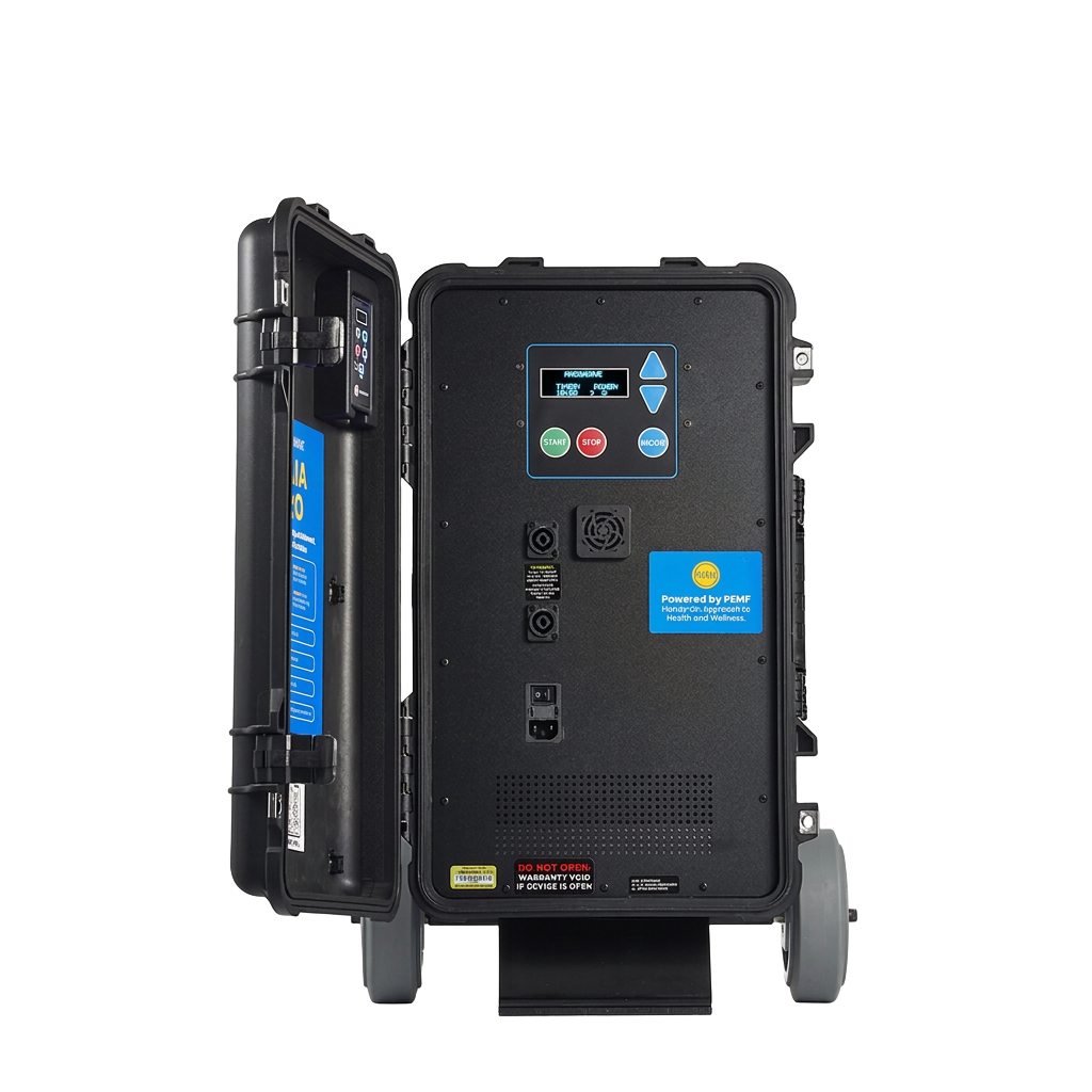 MagnaWave Maia Pro digital PEMF system in its all-terrain case, shown in full on a plain background