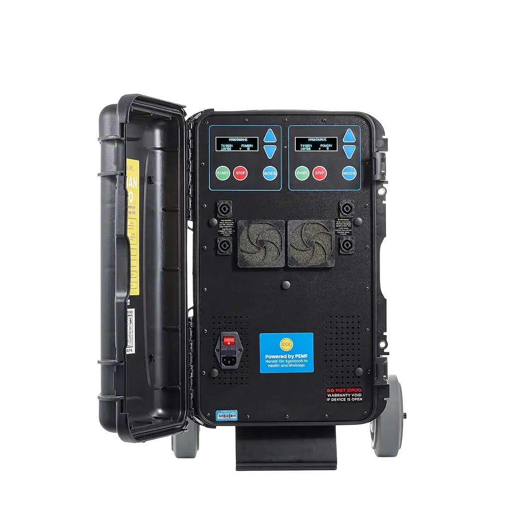 MagnaWave Julian Duo dual-system analog PEMF unit in its all-terrain case, shown in full on a plain background